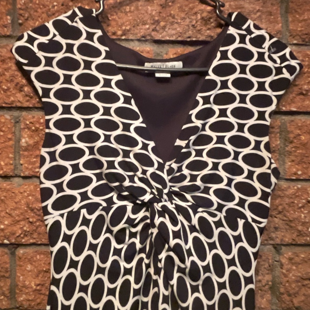 White House | Black Market A-Line Sleeveless Black/White Geometric Print Dress 4 - Picture 4 of 12